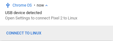 Notification popup when connecting Android device to a Chromebook with Linux enabled