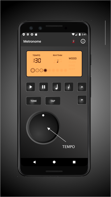 Metronome app image, showcasing the rotary knob