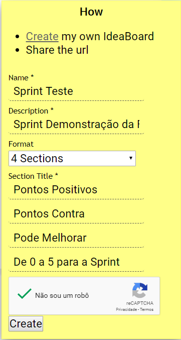Exemplo Criar IdeaBoardz preenchido