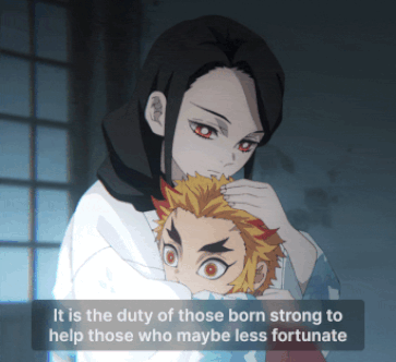 A gif from demon slayer, dialogue relating to the insights