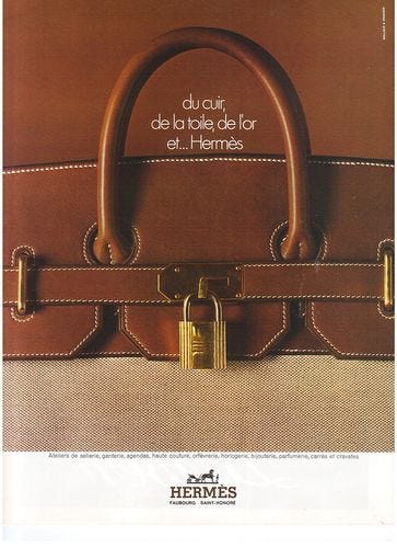 Birkin Ad featuring brown and beige bag