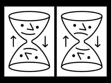 image of two hour glasses, side-by-side, one is smiling, one is frowning