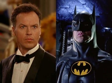 Michael Keaton as Bruce Wayne and the Caped Crusader