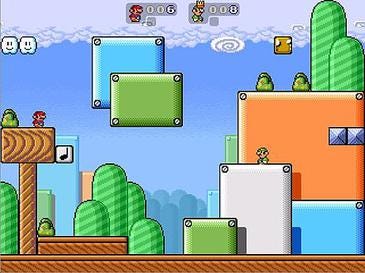 A screenshot of Super Mario War video game.