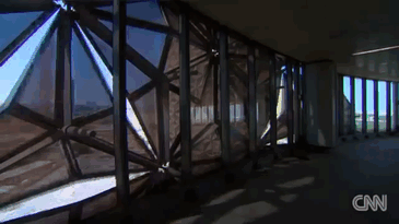 A GIF of a CNN video showing how the facade contracts to let in natural light.