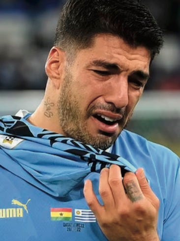 photo of Luis Suárez crying after Uruguay are knocked out