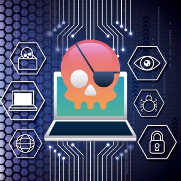 its a computer with a skull on it, dudes got a sick eyepatch too