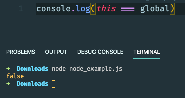 Terminal with a node module code