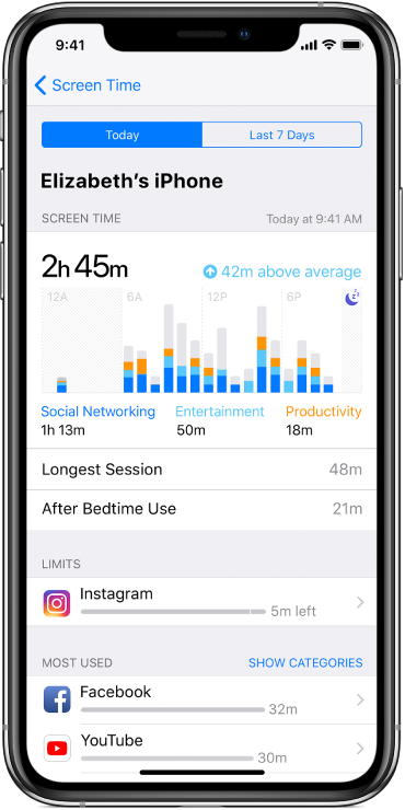 A screen showing a Screen Time report.