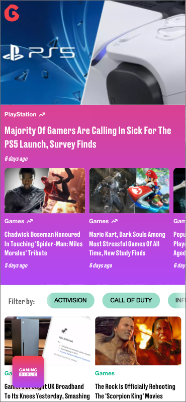 gamingbible.co.uk, as seen on a mobile device, with the menu closed
