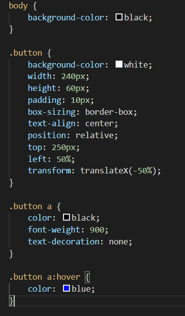 Code snippet of button div CSS illustrating properties.