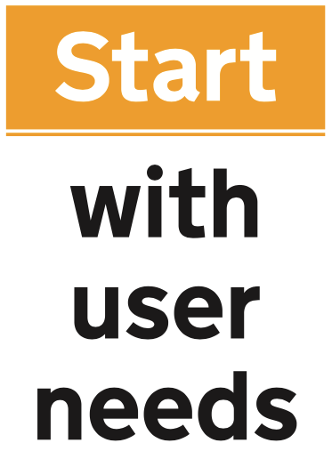 A poster saying “Start with user needs”