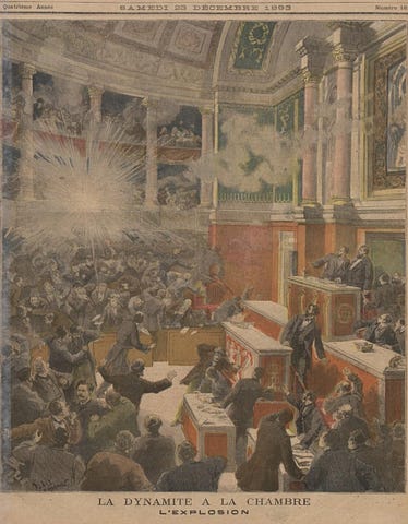 Ataque com dinamite por Auguste Vaillant, à Câmara de Deputados - França