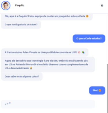 Print de webchat com exemplo de recurso visual de reticências sendo utilizado como um artifício de que o atendente estaria digitando.