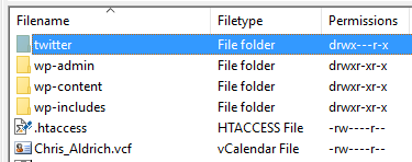 The twitter folder in my WordPress directory with all of the downloaded files.
