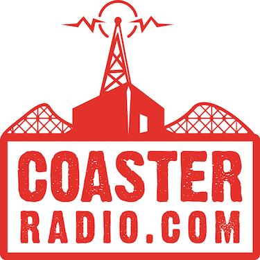 On a white background, a red image of a roller coaster on a hill, with the podcast title in an overlaid white box