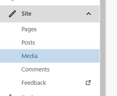 wordPress Site menu featuring the following options: Pages, Posts, Media, Comments, Feedback