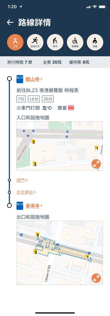 Screenshot showing our improved “Route details” page