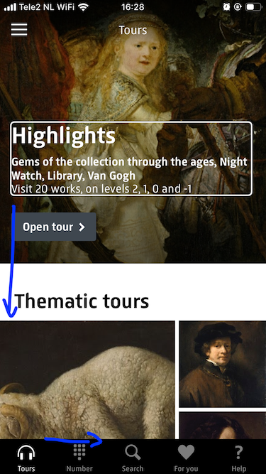 Screenshot of navigation in Rijksmuseum app