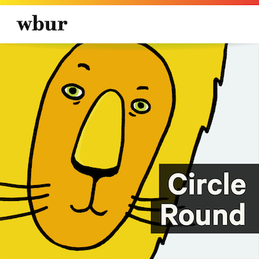 a cartoon lion peers into the frame from the left. on right, the podcast title is written in white and highlighted in gray