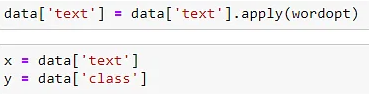 A snippet shows the code for assigning X & Y to the text Column and Implementing a function