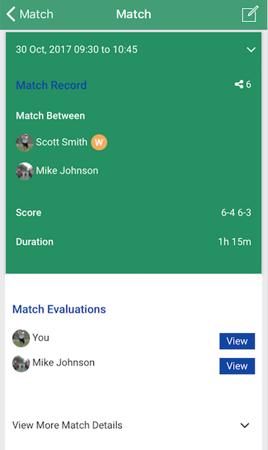Match Result Screen With Links To The Evaluations