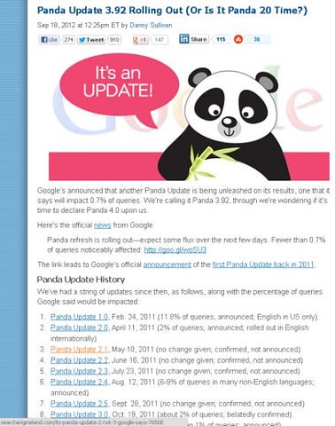 Google's Panda Search Engine Update History