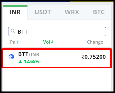 Search for BitTorrent (BTT) to Buy in India