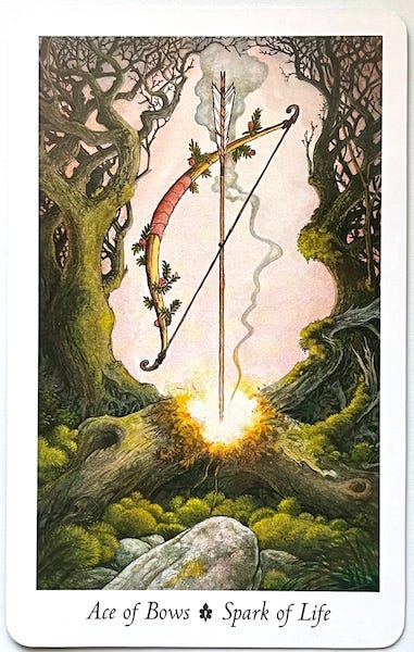 Ace of Bows — Spark of life from the Wildwood Tarot