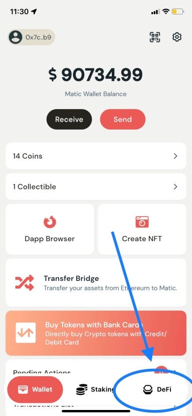 click on defi tab