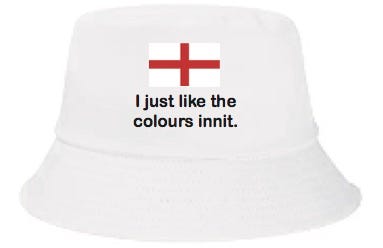 photo of bucket hat with sentence “I just like the colours innit.”