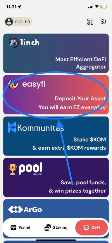 click on easyfi card