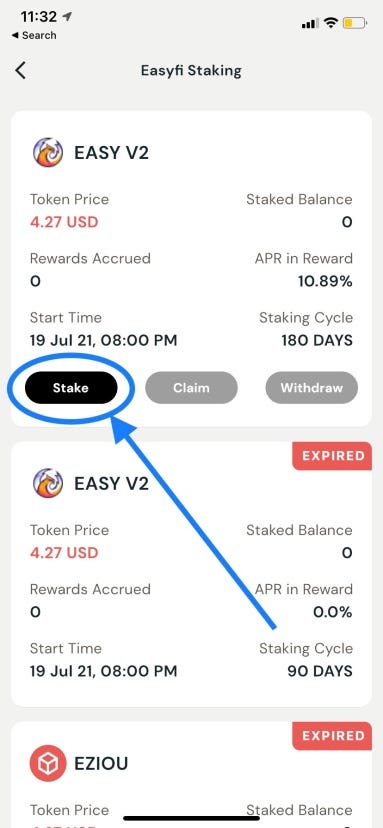 click on stake button