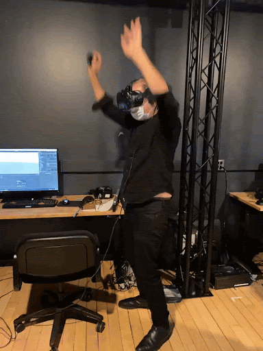 Daniel experimenting with the trackers