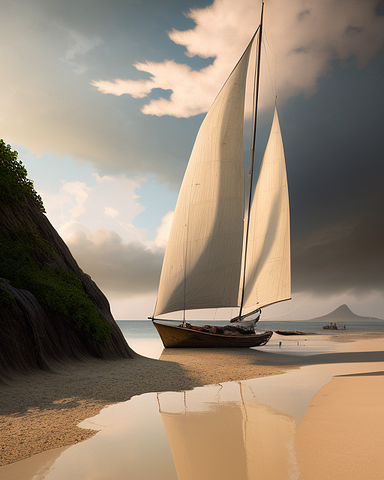 A sailboat approaching a cliff