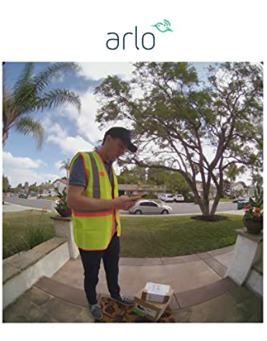 View of a delivery person through the Arlo video doorbell camera