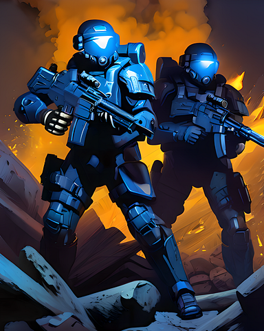 Two futuristic soldiers