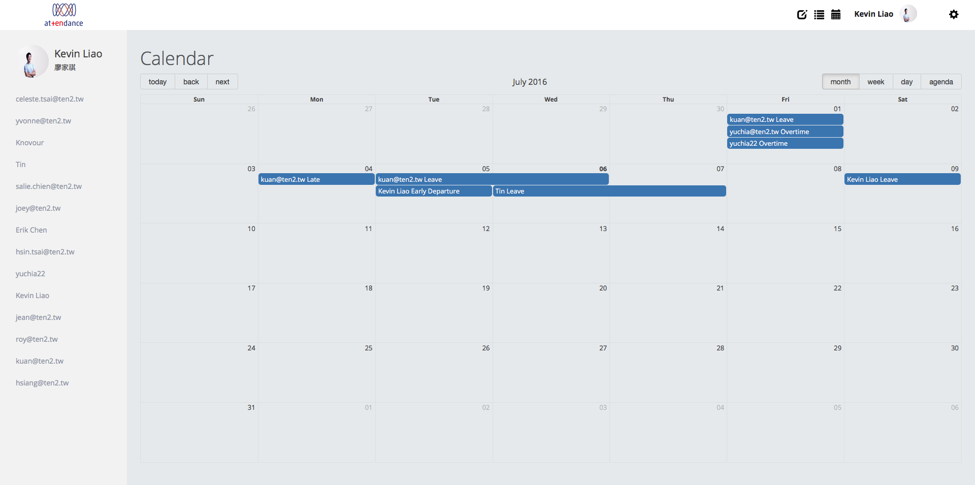The homepage/calendar component