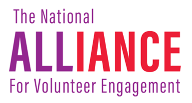 The original logo for The National Alliance For Volunteer Engagement, featuring purple and red typography.