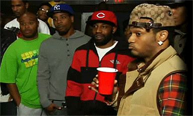 A GIF from a battle rap. A famous spectator “Conceited” makes a dissaproving and incredulous face while walking away.