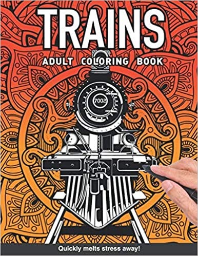 trains adult coloring book