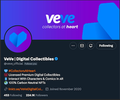 VeVe Digital Collectibles on Twitter / X: https://twitter.com/veve_official