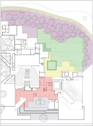 A plan of Kala Academy showing the extent of the study and the demarcation of areas.