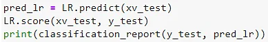 A snippet shows the code for verifying the model Efficiency and classification report.