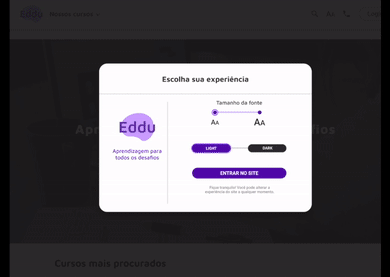 A GIF of our high-fidelity prototype showing the home page and the feature where the user can choose font size and contrast.