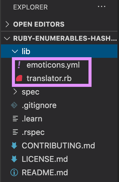 Both the emoticons.yml and translator.rb are placed in the lib folder