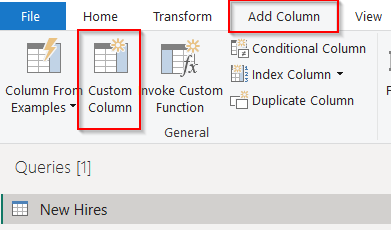 Custom Column option in Power Query