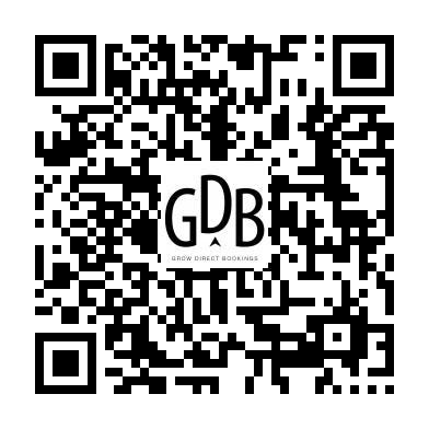 An example of a QR Code, customized with out GrowDirectBookings.com Logo front and center