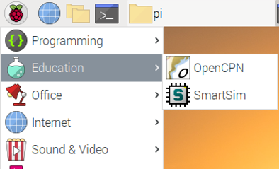Image shows how to open OpenCPN by clicking on Education then OpenCPN