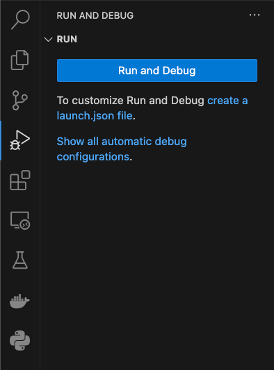 Run and Debug menu in Visual Studio Code